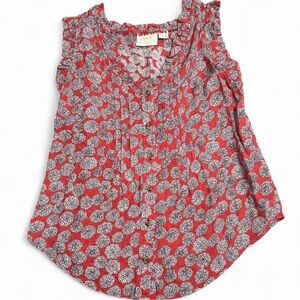 Maeve by Anthropologie Red Floral Button Front Tank – Size 0 Classic Whimsical